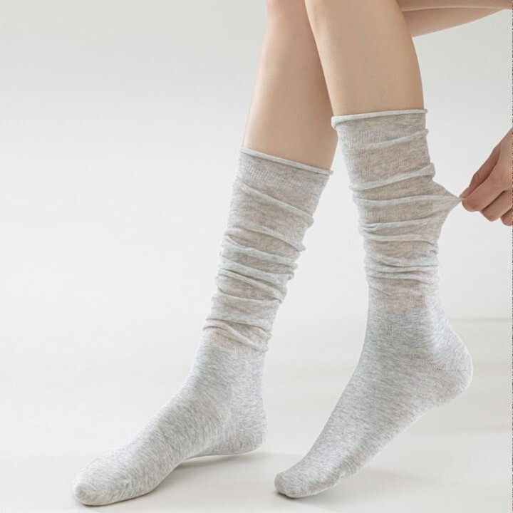 Pure Cotton Socks Children's Spring and Summer Thin Curled Ultra-thin Breathable Calf Socks Japanese JK Lolita Knee Socks
