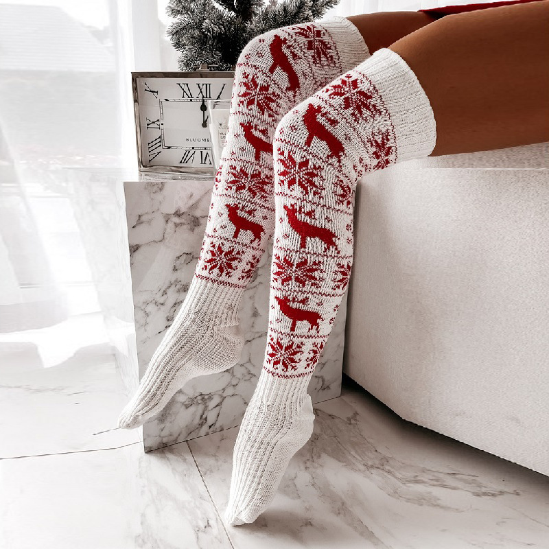 Winter Christmas Warm Knitted Women Stocking Beautiful Elk Snowflake Jacquard Ov - Picture 8 of 8