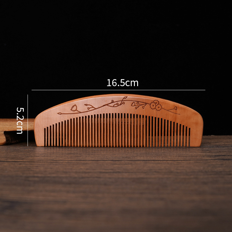 ロングヘア用の天然ピーチウッドコーム、アンティークヘアコーム、細かい歯の静電気防止家庭用コーム、刻印ロゴ|undefined