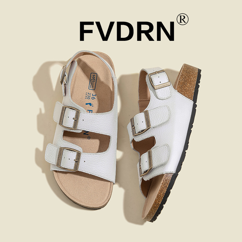 Todo cuero ~ Buckener plataforma zapatos de mujer 2025 verano nuevo estilo Velcro vintage zapatos romanos sandalias Boken