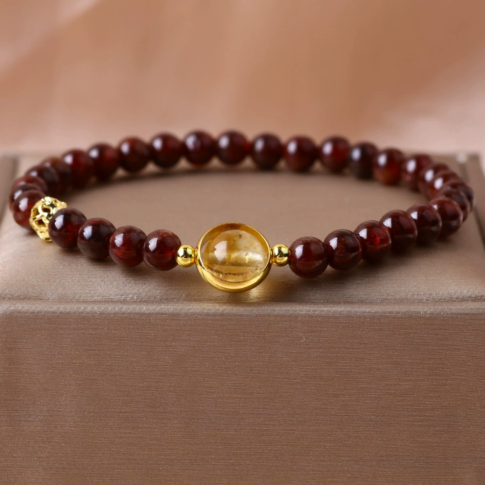Новый модный браслет с гранатом для инфлюенсеров, нишевый дизайн с луной, кристалл, бусина удачи, желтая башня, браслет из бисера с кристаллами