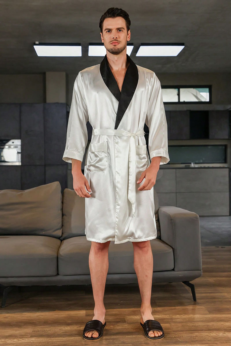 men's summer silk bathrobe pajamas men's summer thin ice silk pajamas plus size bathrobe home clothes_voghion.com