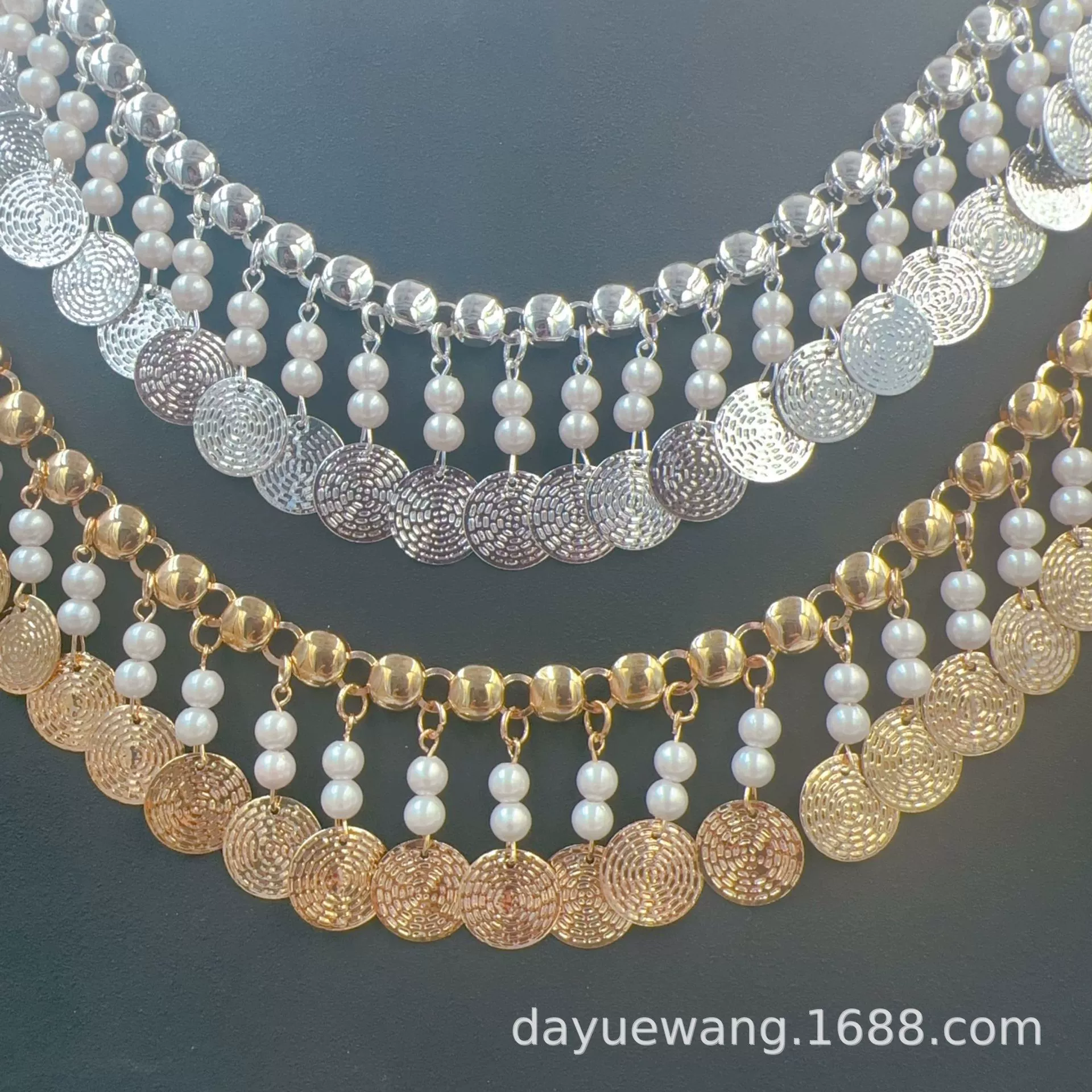 Metal accessory, ethnic chain pearl with tassels, DIY