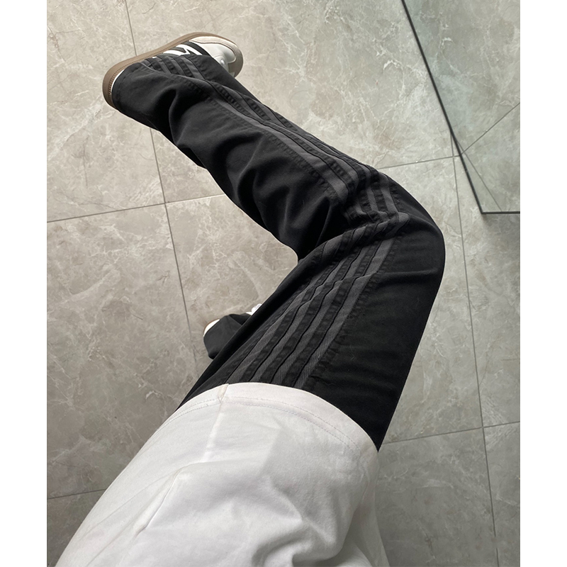 Striped Pants Men's Summer American Style Three Bar Trendy Brand Straight Pants Workwear Logging Casual Wide Leg Sports Pants