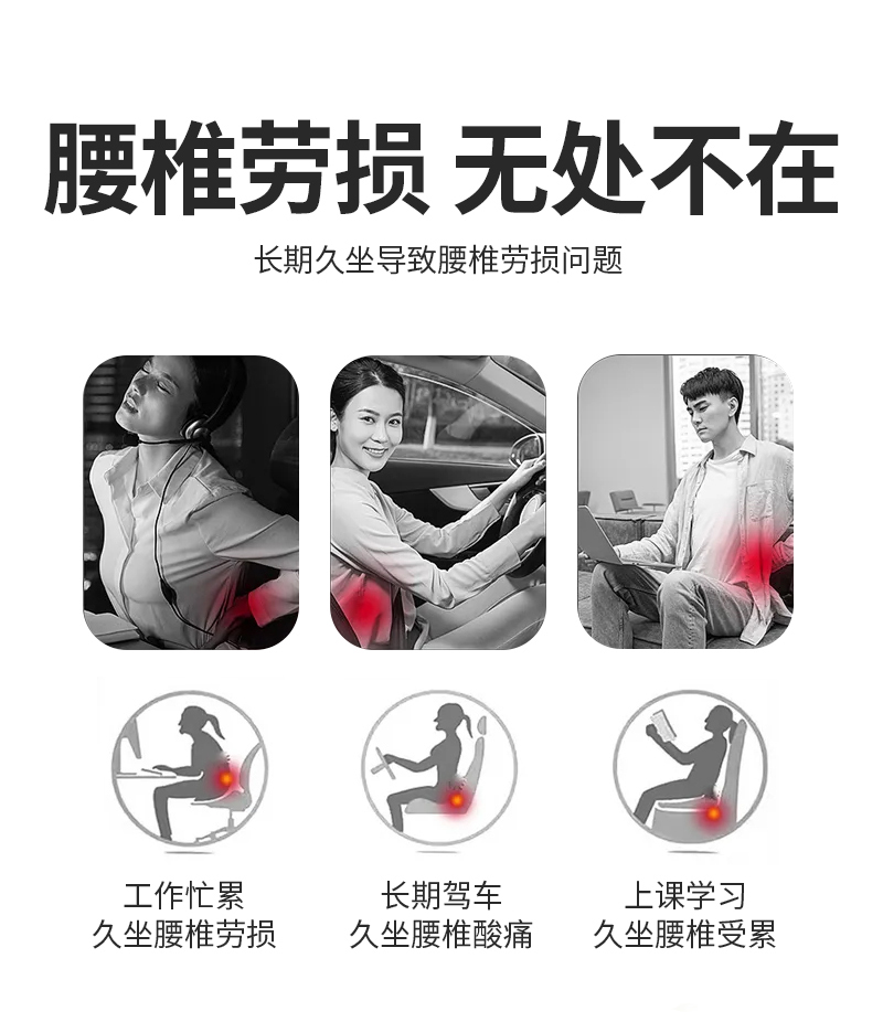 Summer lumbar support cushion, breathable ice silk seat cushion for office, heat-relief waist support cushion, driver's seat cushion, backrest, car accessories