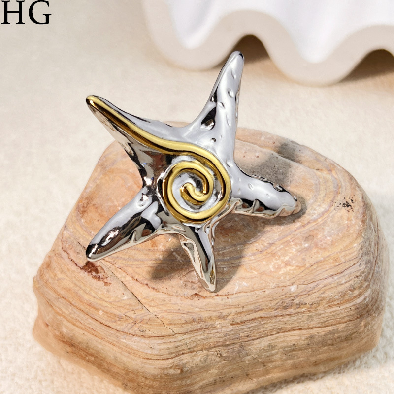 Plating Design Wholesale Jewelry Hawaiian Starfish 304 Stainless Steel Plating Open Rings