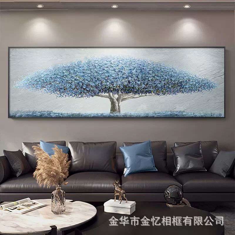 客厅沙发背景发财树横幅大尺寸纯手绘立体肌理装饰画现代简约油画