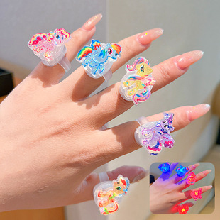 Children's Glowing Cartoon My Little Pony Ring Girls Birthday Gift Little Girl Cute Jewelry Ring Jewelry