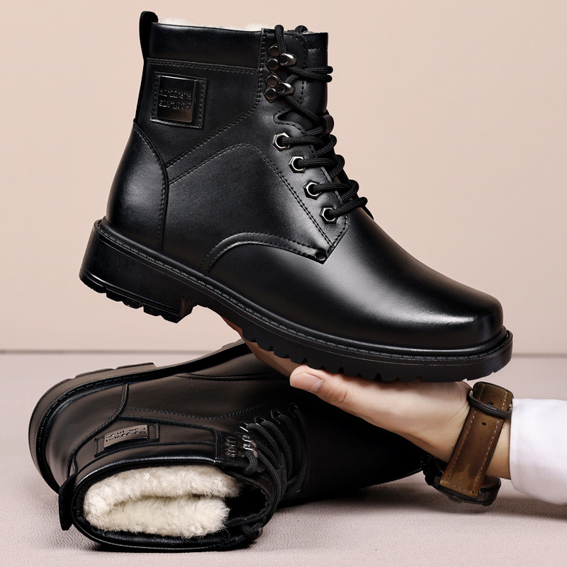 Men's Leather Martin Boots For Winter Warm Wool Lined Formal Shoes_voghion.com