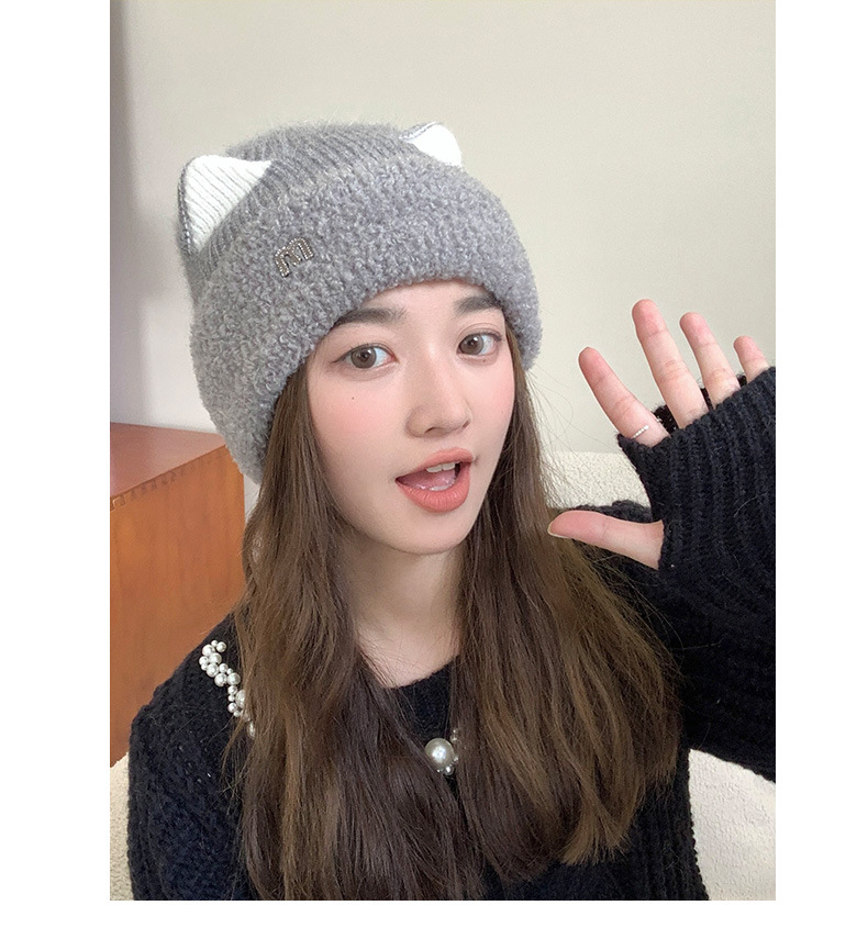 Herbst/Winter für Damen: Niedliche, vielseitige Strickmütze mit Katzenohren aus Plüsch – ideal für draußen und kältebeständig._voghion.com