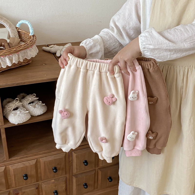 儿童奥粒绒卫裤2025新款冬季女童超萌玩偶卡通加厚裤子男童冬装潮