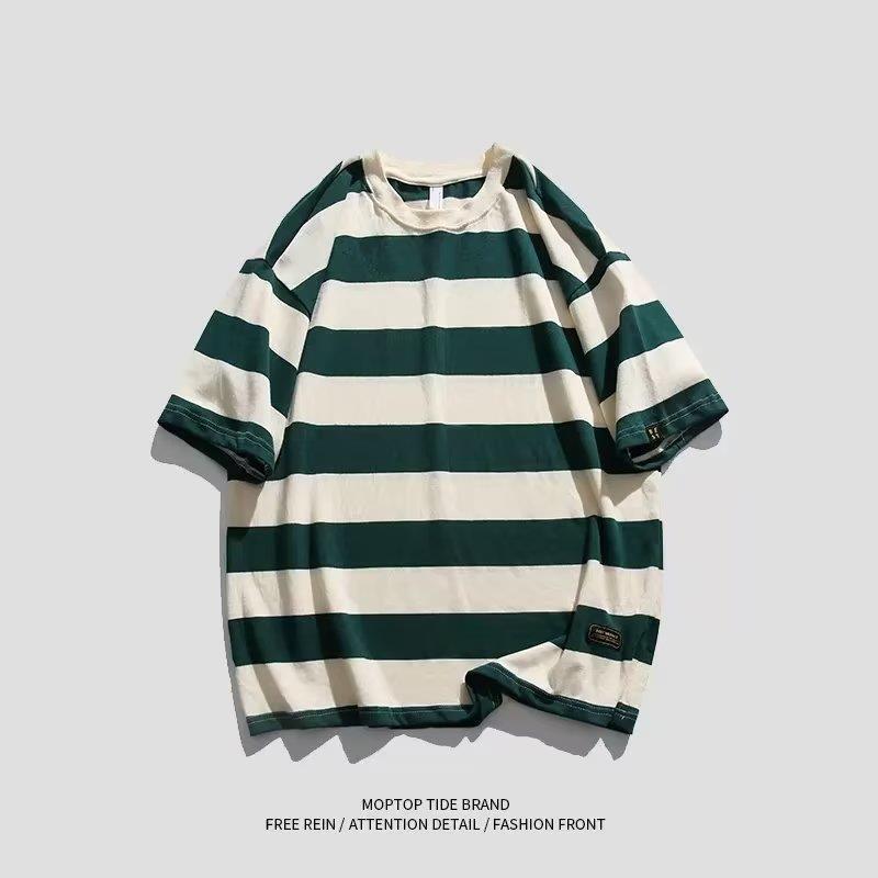 Trendy Brand Striped Short-sleeved T-shirt Men's Summer Ins Trendy Teenager Fashionable Handsome Casual All-match Loose T-shirt