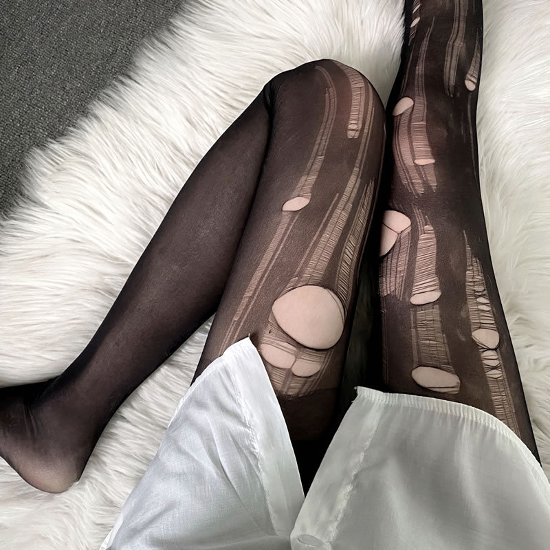One-off socks sexy hand-tear stockings black silk thin hole pantyhose lure leg socks hand-tear socks light leg