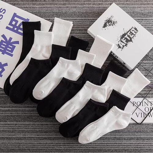 Pure cotton socks mid-tube men and women couples black and white short tube high long ins simple basketball running sports leisure socks