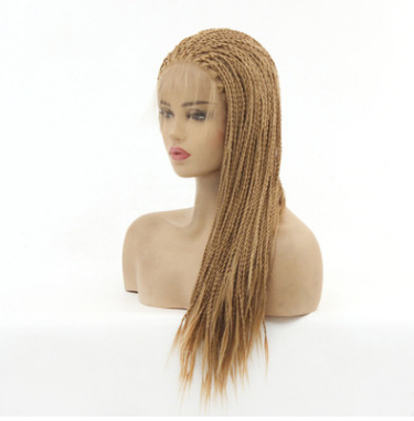 Peluca de fibra química de encaje frontal tejida a media mano, trenza de dos hebras de oro de moda, trenza LW0096