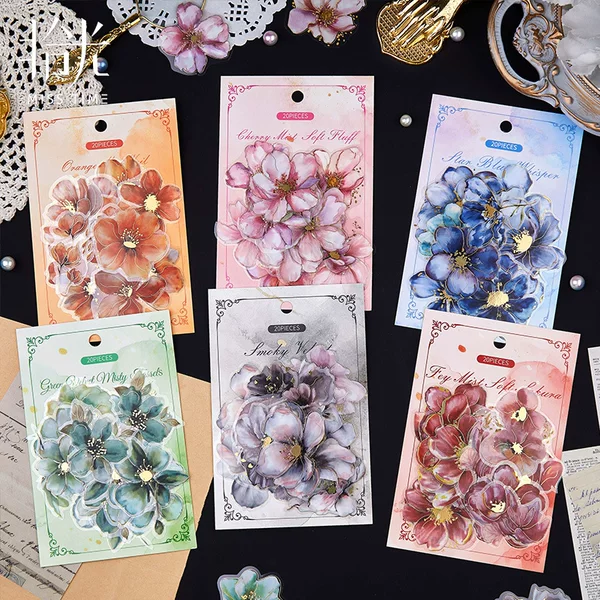 Pick up Pet Sticker Pack, Flower Poetry Series, Matte Bronzing Flowers, Retro Handbook Decoration Material, 20 Pieces