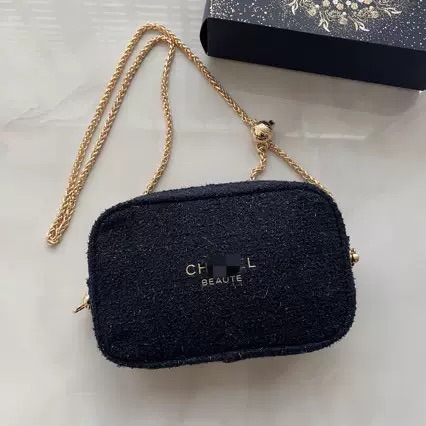 Mavi-qızıl kosmetik çanta, zəncirli çiyin çantası