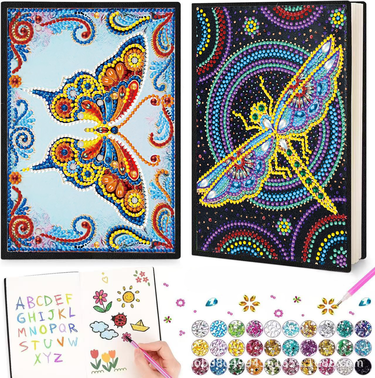 Cuaderno de dibujo de diamantes transfronterizos 5d punto diámetro pintura pegatinas de sexo opuesto mariposa DIY manual cuaderno de notas de cristal