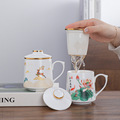 德化羊脂玉白瓷陶瓷马克杯家用泡茶杯茶水分离办公杯大容量茶水杯