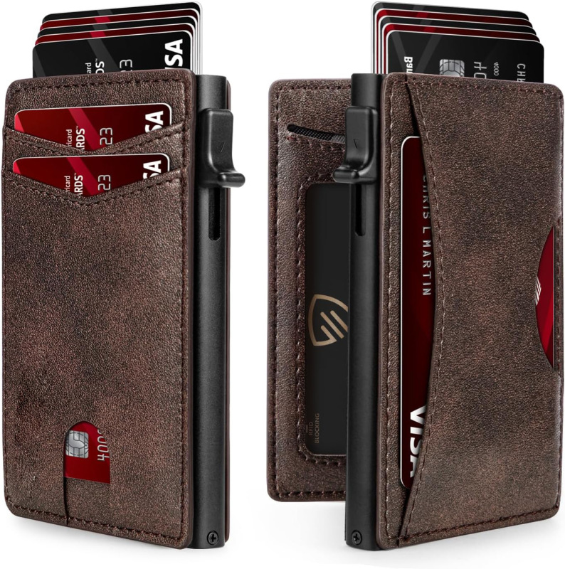 Amazon Rfid Anti-Degaussing Large-Capacity Card Holder Side Push Bi-Fold Multi-Card Slot Card Holder Short Business Men's Wallet
