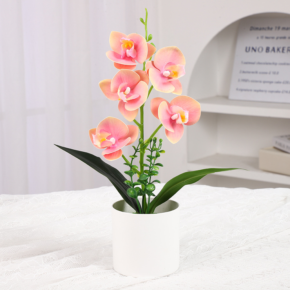 Simulación Phalaenopsis Adornos de escritorio Decoración de plástico para el hogar Accesorios de disparo de flores falsas Simulación de flores en macetas Adornos de oficina image 4