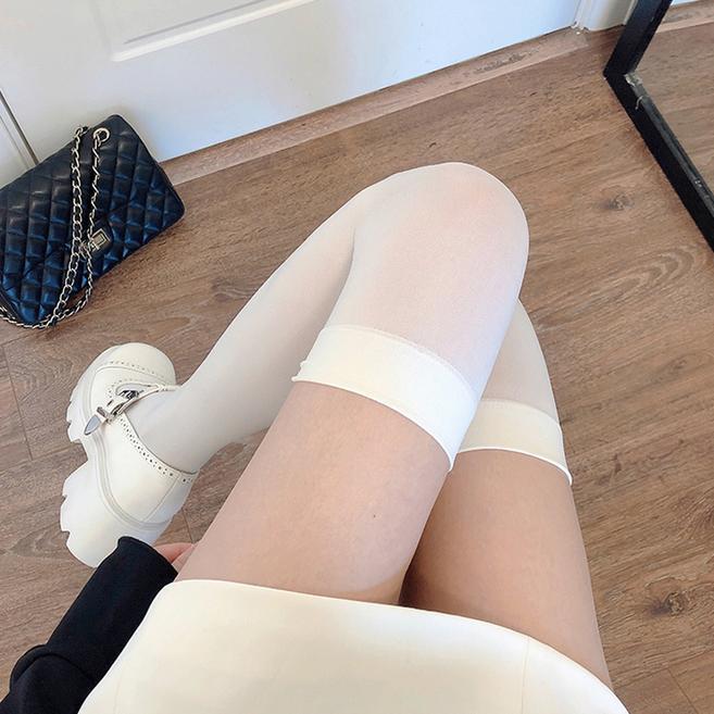 过膝袜白色女透明天鹅绒袜子打底女日系白丝长筒袜黑色jk过膝丝袜|undefined