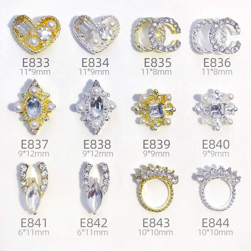 New Internet Celebrant Alloy Nail Art Jewelry Niche Design Letter Nail Sticks Heart-shaped Pearl Nail Drill Wholesale