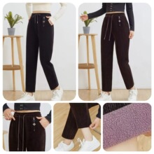 秋冬时尚裤子雪尼尔小脚裤高腰哈伦裤女裤加绒长裤大码休闲妈妈裤