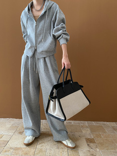 Sinan random relaxation double zipper fashion hooded sweater+wide -leg casual pants sports suit SN6282