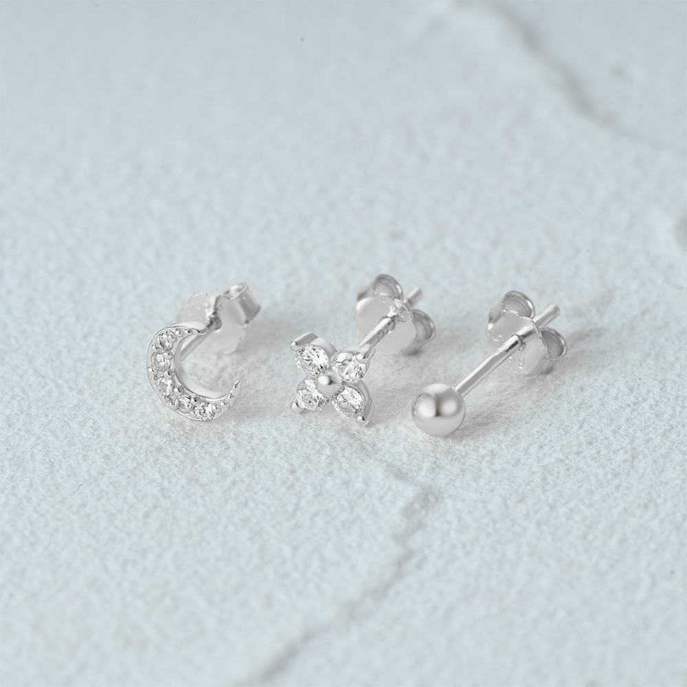 3g Weight Ear Studs Classification 1 Set Quantity Daily Occasion 925 Sterling Silver Material Star, Butterfly Pattern Women's Gender Plating Design Simple Style Style 1 Set 925 Sterling Silver Star Butterfly Ear Studs 17