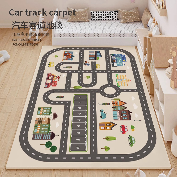 Living Room Balcony Large Size Baby Crawling Mat Car Track Parking Lot Children's Game Crystal Velvet Floor Mat