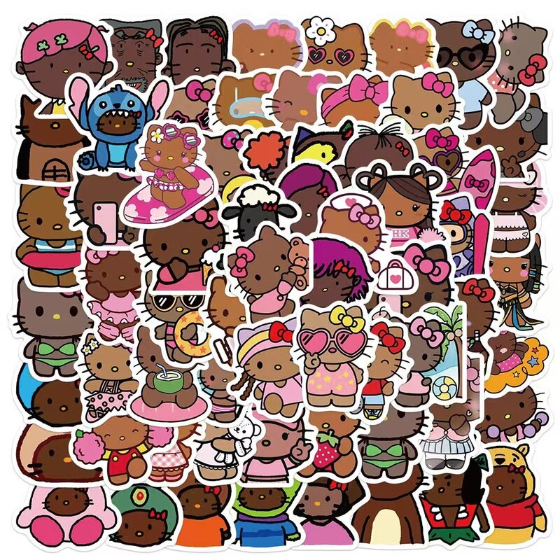 66 Cartoon Creative Black Leather Kt Cat Stickers DIY Hellokitty Handbook Notebook Decoration Stickers