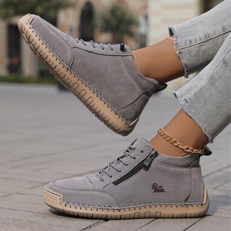 Women's Casual Sports Shoes with Leather Surface, Side Zipper, Mid-Top Rubber Sole, Non-Slip, Wear-Resistant, Multi-Color, Fashionable and Versatile Women's Casual Sports Shoes with Leather Surface, Side Zipper, Mid-Top Rubber Sole, Non-Slip, Wear-Resistant, Multi-Color, Fashionable and Versatile