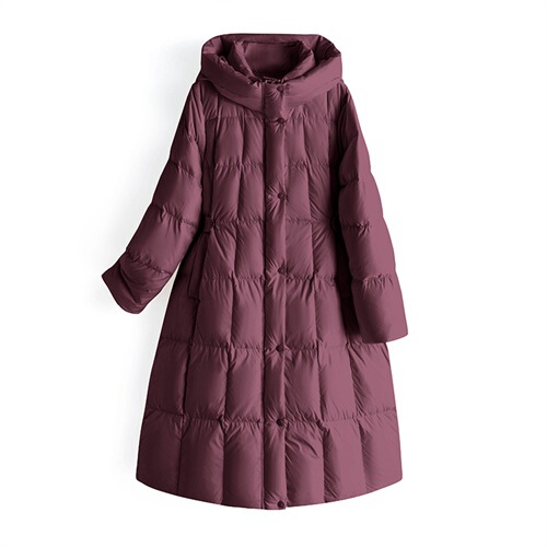 New Style Hooded Long Medium-Thick Plaid Waist-Cinching Warm down Jacket (Elastic Waist Adjustable)
