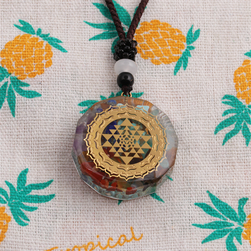 European-style rune sequin necklace flower of life seven chakra energy pendant necklace