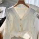 [Brand plus size] Korean chic white knitted cardigan women's western style high-end rhombus jacket long sleeve coat tide