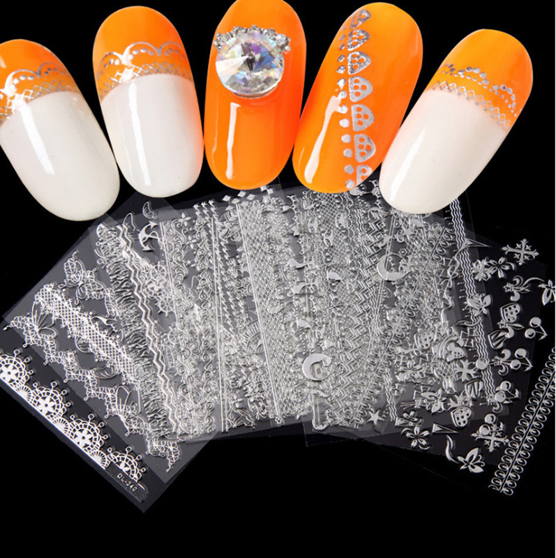 30 a pack of 3D various styles decals nail art stickers decoration silver nail stickers Christmas butterfly and other patterns