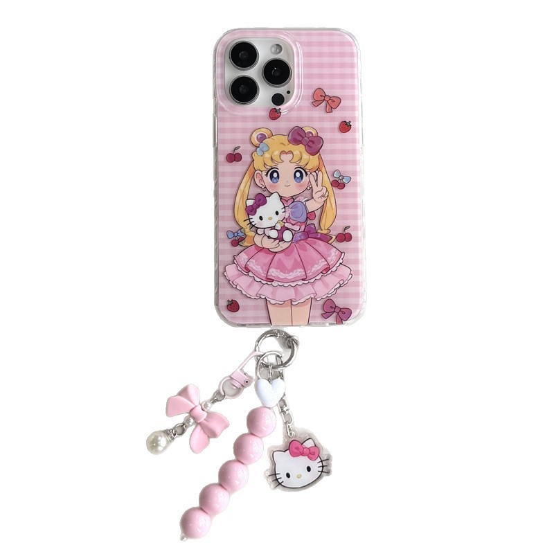 粉格纹鎏金美少女KT适用iPhone17苹果16ProMax手机壳15少女14新款|undefined