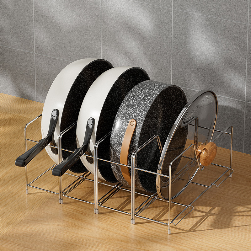 Cross-border Amazon stainless steel lid rack without drilling countertop kitchen storage shelf multifunctional pot storage rack