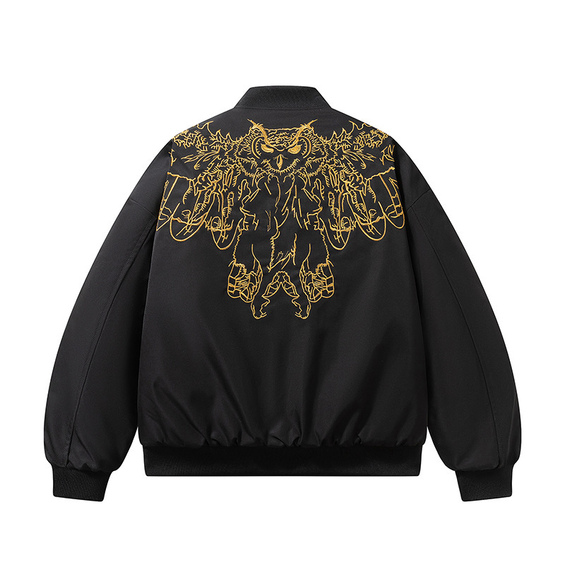 Autumn and Winter Embroidered Baseball Jacket Men's Loose Trendy Brand Owl Wings American Thickeneded Cotton Casual Jacket