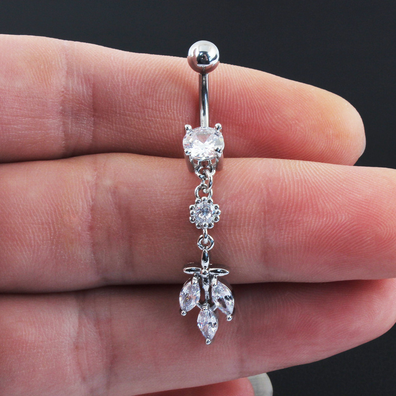 Zircon Dangle Belly Button Ring With Titanium Steel Bar Jewelry_voghion.com