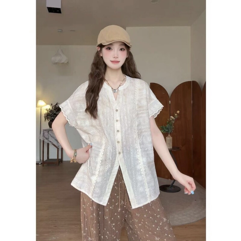 Ziyi's Self-Made Round-Neck Top, Mojito Summer Design, Stylish and Unique Fashion, Lightweight Jacquard Shirt
