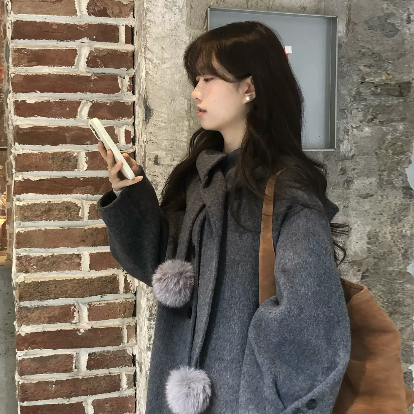 冬季新款法式复古气质优雅宽松小众袖口设计保暖毛呢外套大衣女装