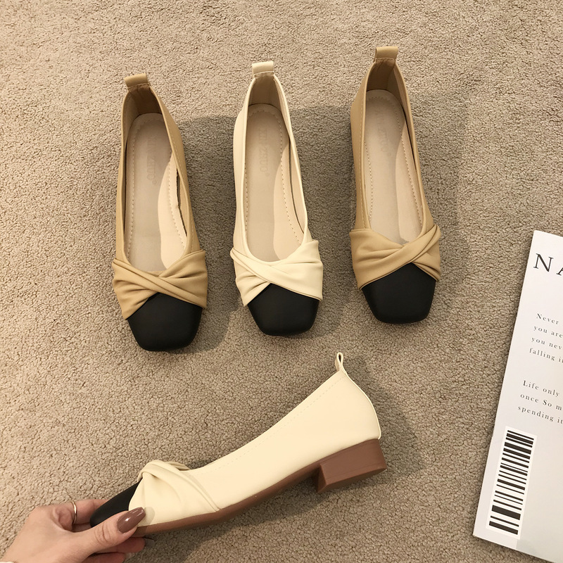 Plaid and Gentle Single Shoes with Skirts, Thick Heels, Shallow Heels, 2024 New Color Matching Bow Mid-Heel Beanie Shoes Plaid and Gentle Single Shoes with Skirts, Thick Heels, Shallow Heels, 2024 New Color Matching Bow Mid-Heel Beanie Shoes
