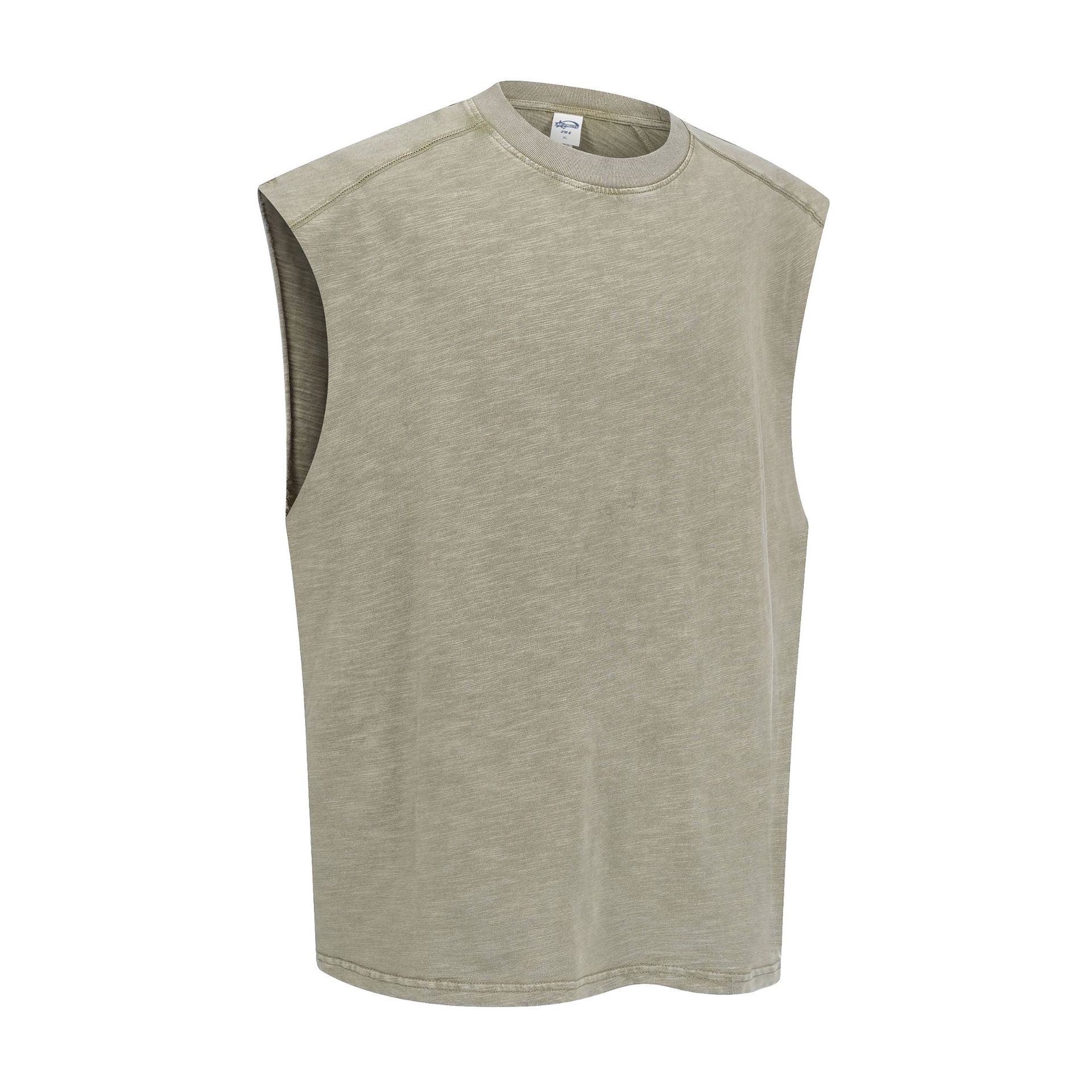 Chain tide2026 explosión de agua de lavado para hacer viejos chalecos de algodón de verano camisa casual de color sólido básico ajuste chaleco de hombre de verano