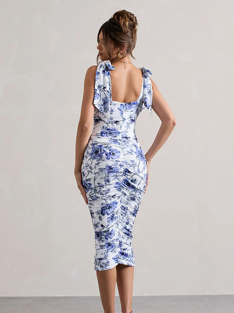 280g Weight Knee-Length Dress Length Type Sleeveless Sleeve Length One-Step Skirt Dresses Type Sleeveless Sleeve Type Spandex, Polyester Fabric Type Mid Waist Waist Line Party, Beach Occasion Sling style, Square Neck Neckline Slim Fit Type Printing Pattern 2025 Spring and Summer Season Women's, Adults Gender Pleated Design Royal Sister Wind Style 2025 New European And American Foreign Trade Amazon Women's Clothing Summer New Fashion Retro Printed Pleated Design Dress 2