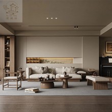 宋式美学实木沙发新中式禅意沙发民宿酒店样板房客厅接待家具定