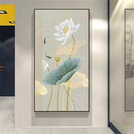 新中式现代简约单幅莲花艺术壁画印花图像 喷绘画 创意沙发背景墙