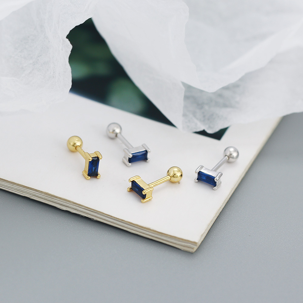 Ear Studs Classification 1 Pair Quantity 1 Pair 925 Sterling Silver Colorful Square Zircon Electroplating 18K Real Gold Plated Platinum Plated Ear Studs