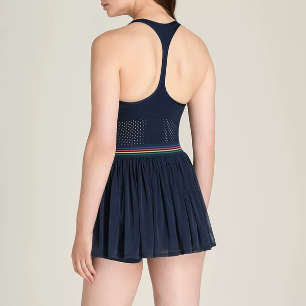 Cross-Border Summer High-Waisted Hollow-Out Backless Color-Block Breathable Quick-Dry Tennis Skirt Anti-Exposure Running Sports One-Piece Skirt for Women